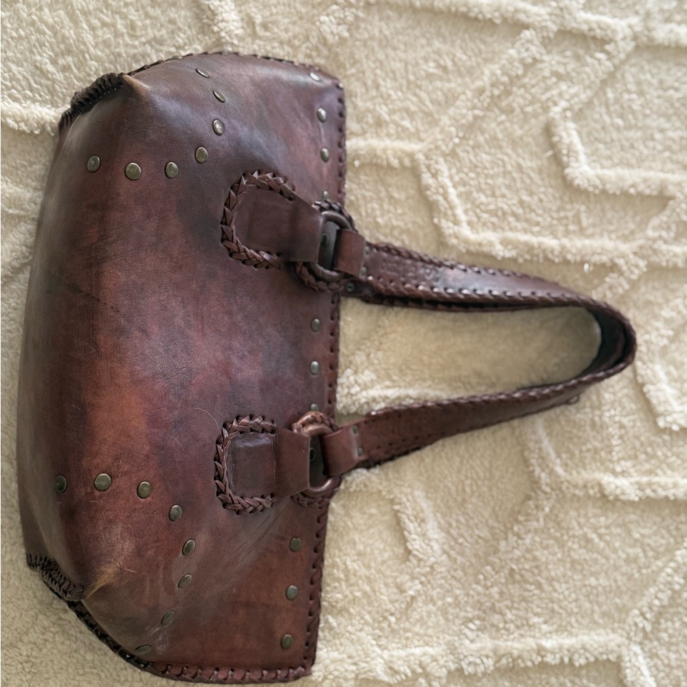 Brown Leather Studded Handbag